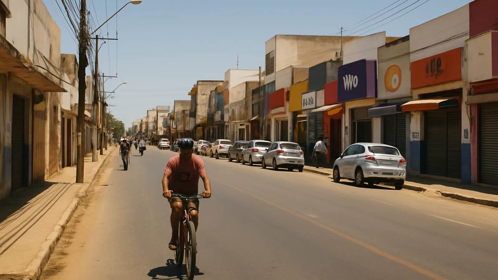 Moradores caminham sob sol forte em avenida central de Barreiras, oeste da Bahia
